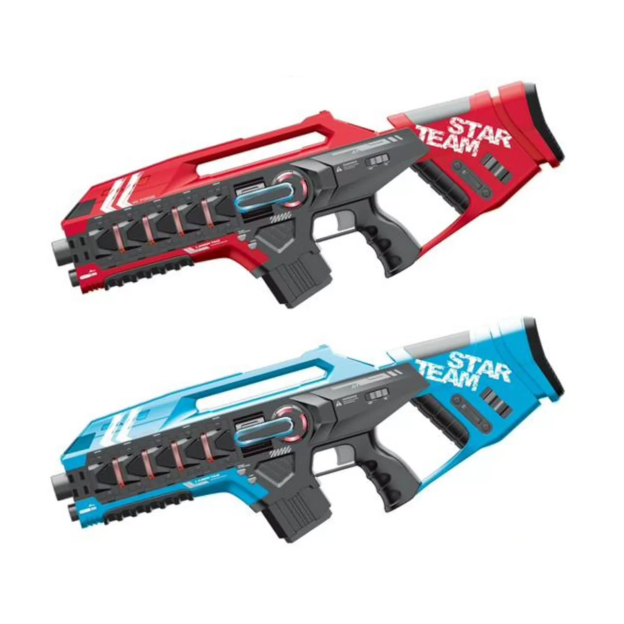 Lasergame geweren rood en blauw